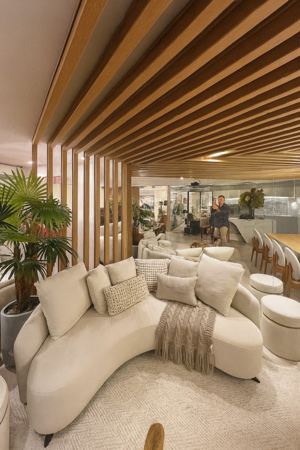 Lounge with slatted ceiling