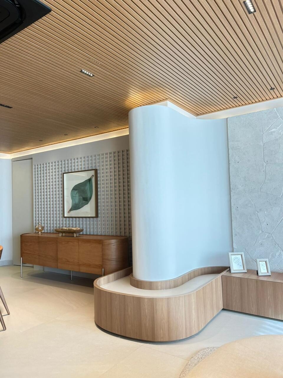 Hall with slatted ceiling