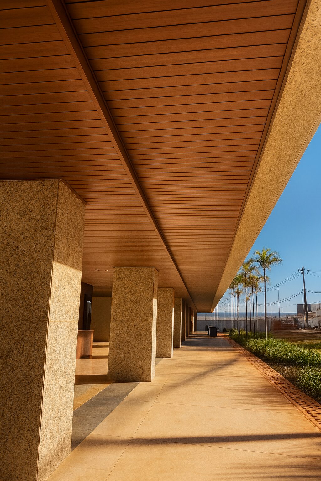 Slatted walkway by the water