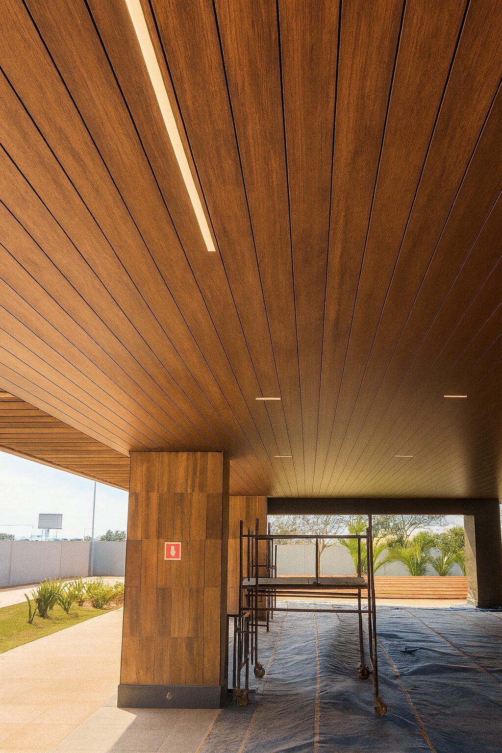 Entrance with slatted ceiling