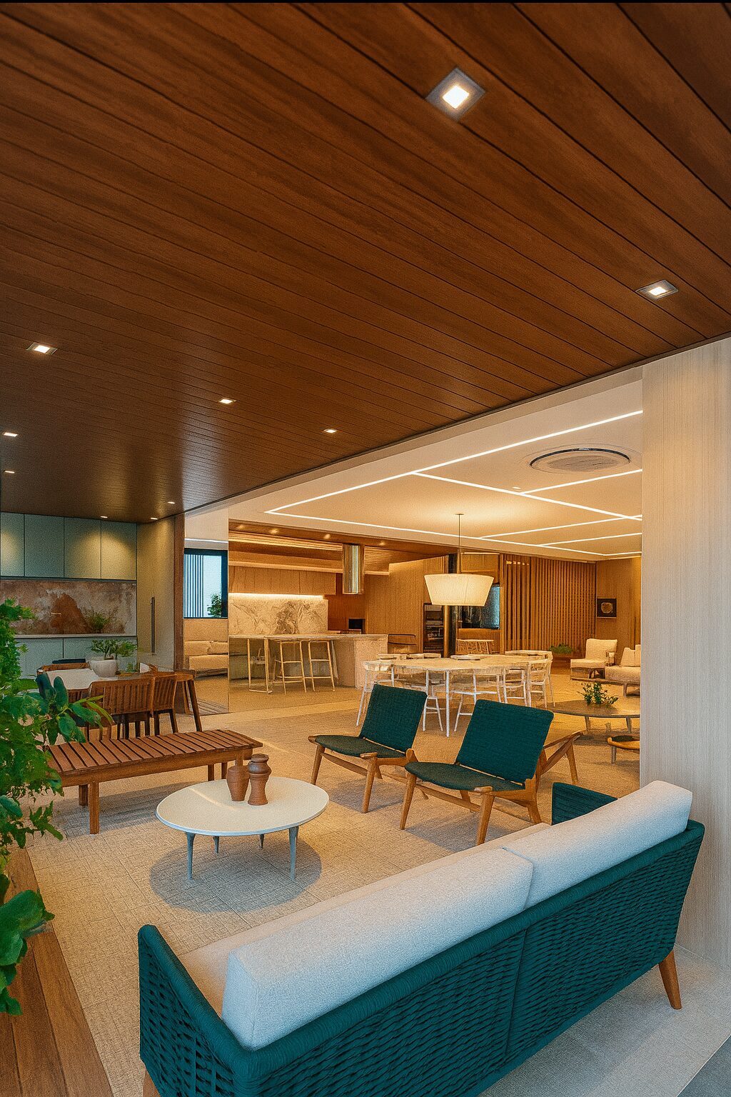 Common lounge with slatted ceiling