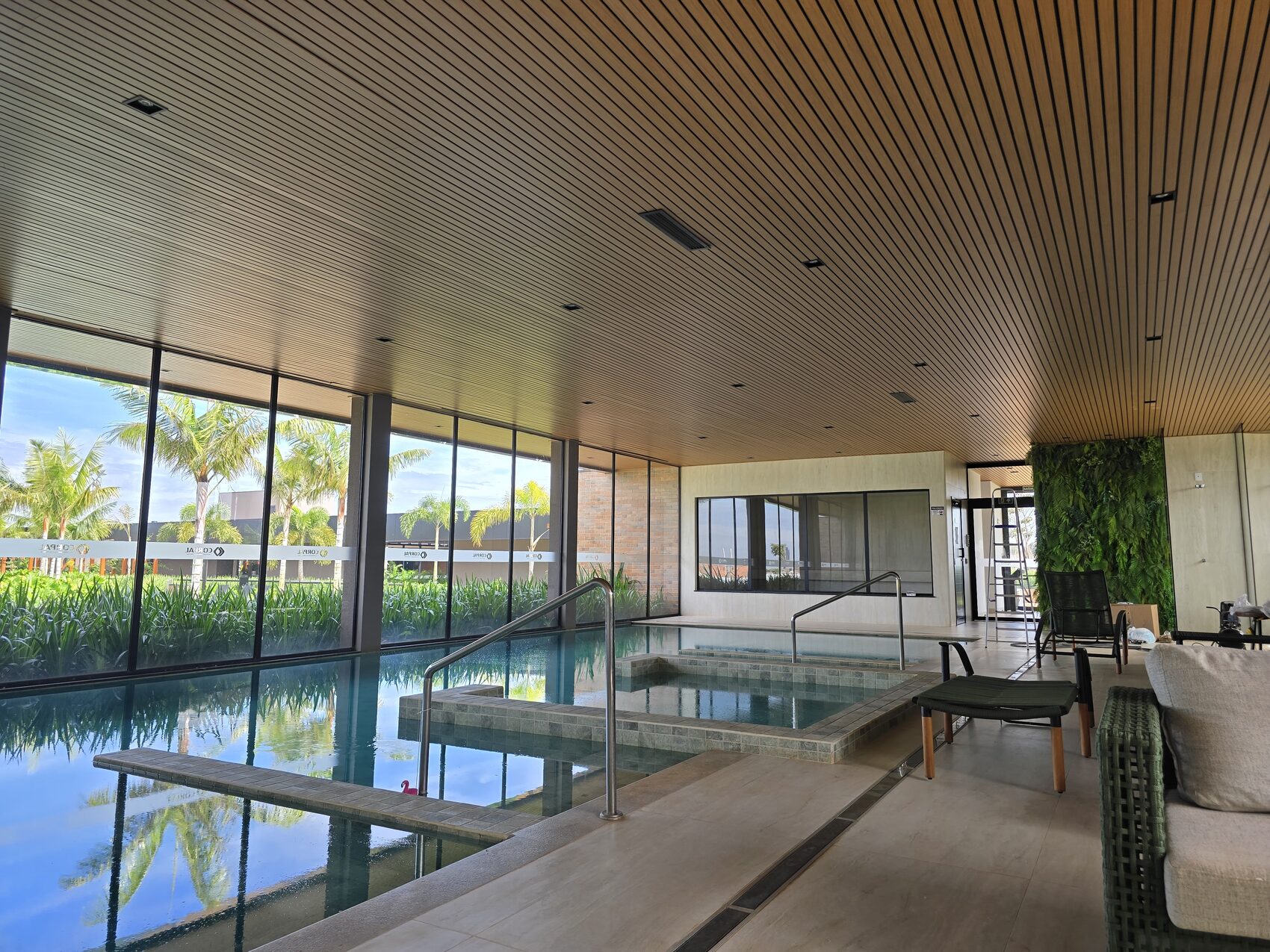 Covered pool with slats