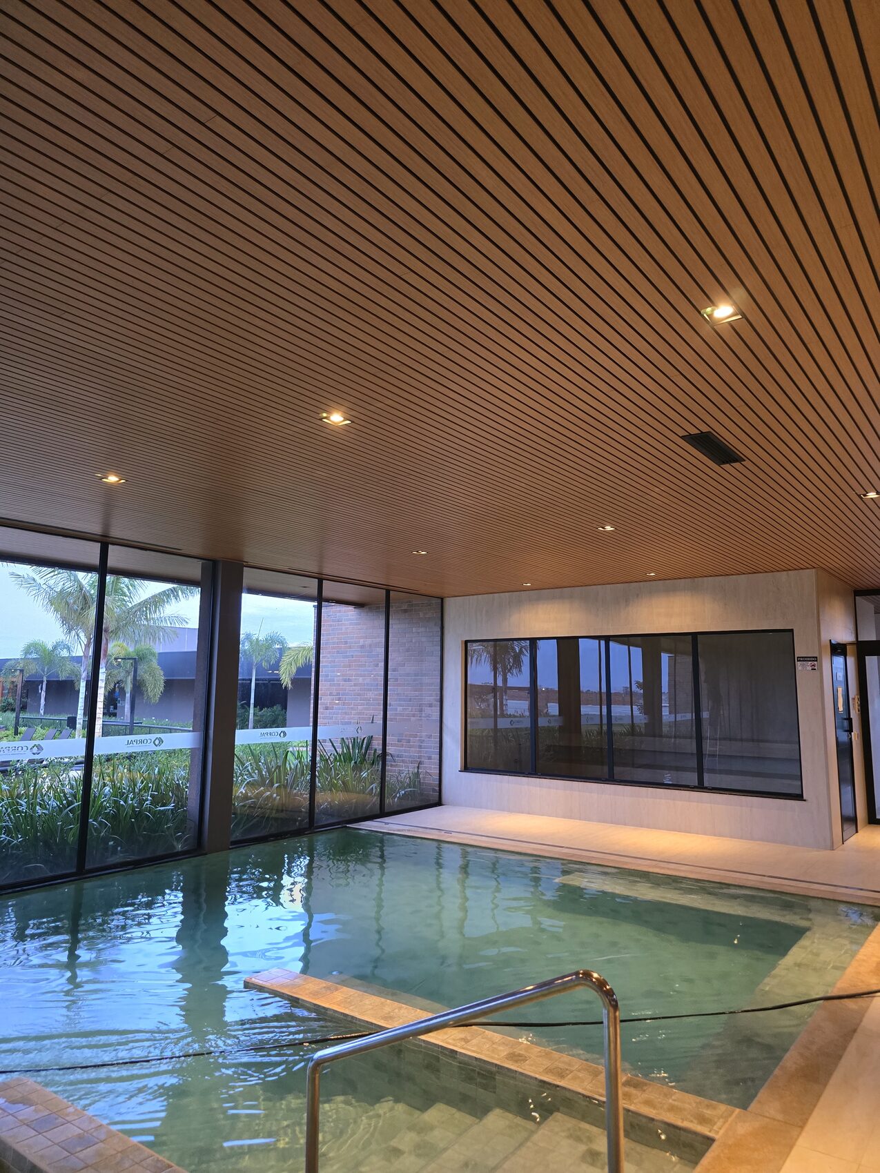 Slatted ceiling over the reflecting pool
