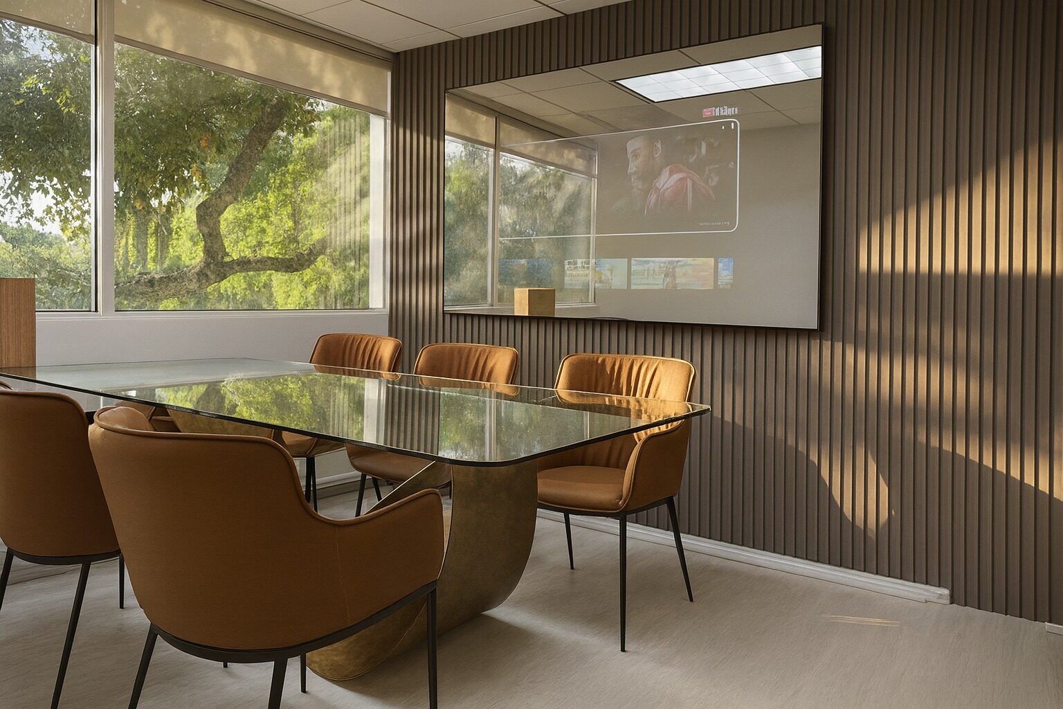 Meeting room with slatted wall