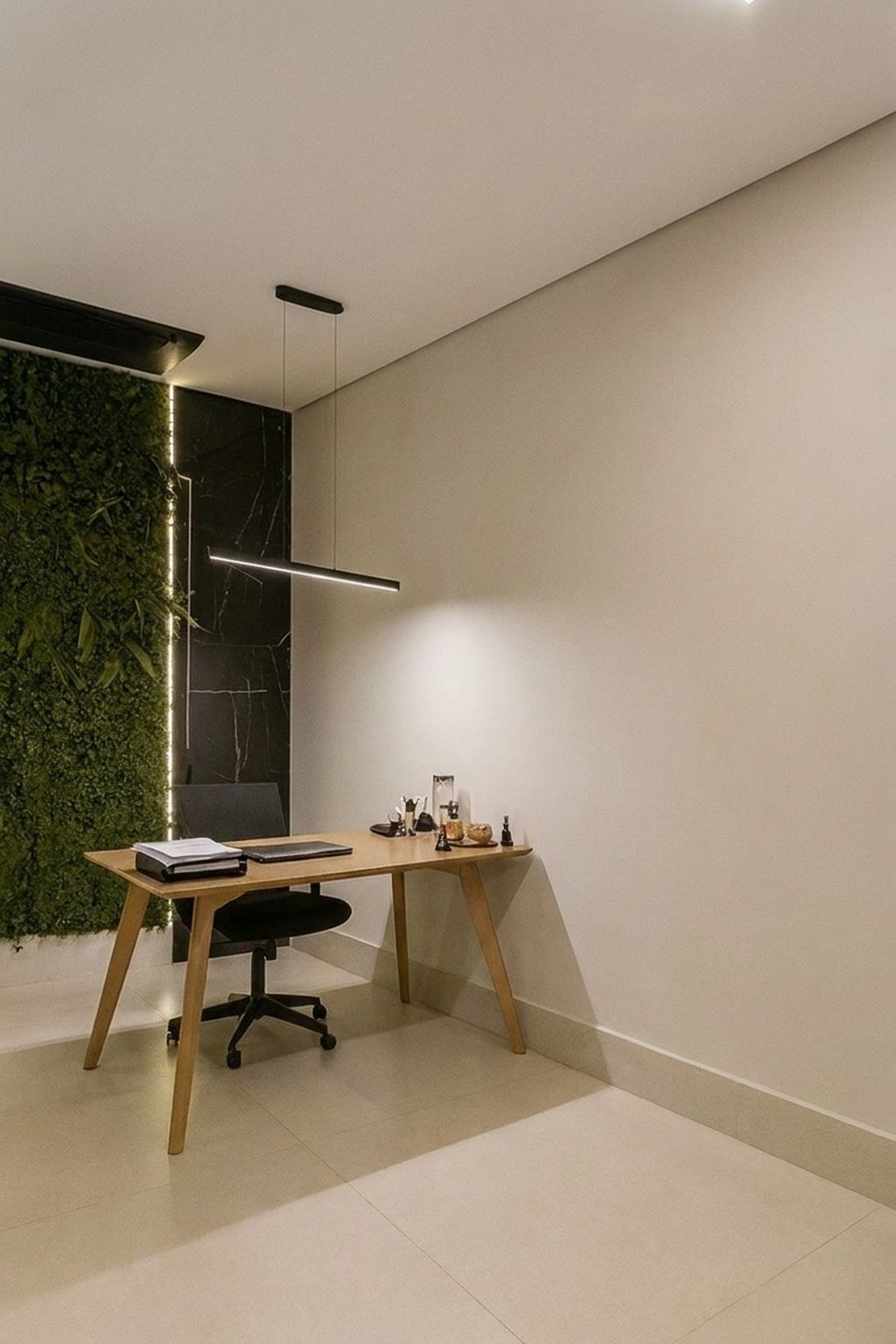 Office with slats and LED, before