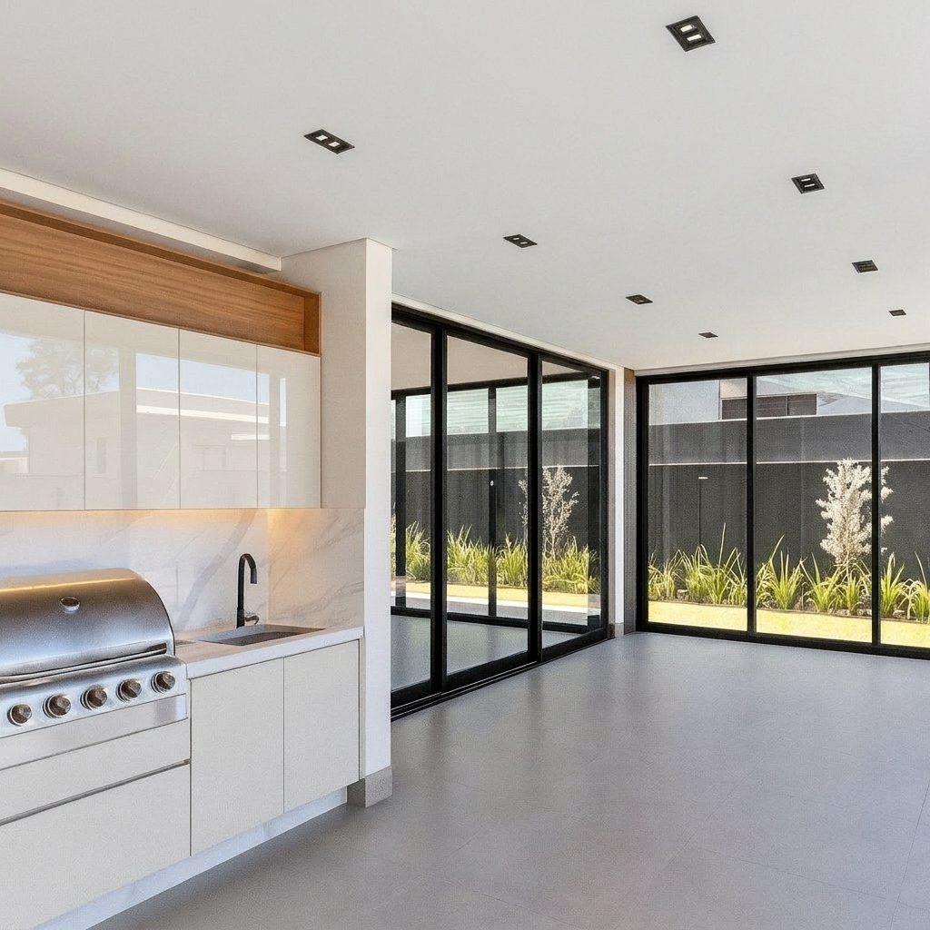 Gourmet area with slatted ceiling, before
