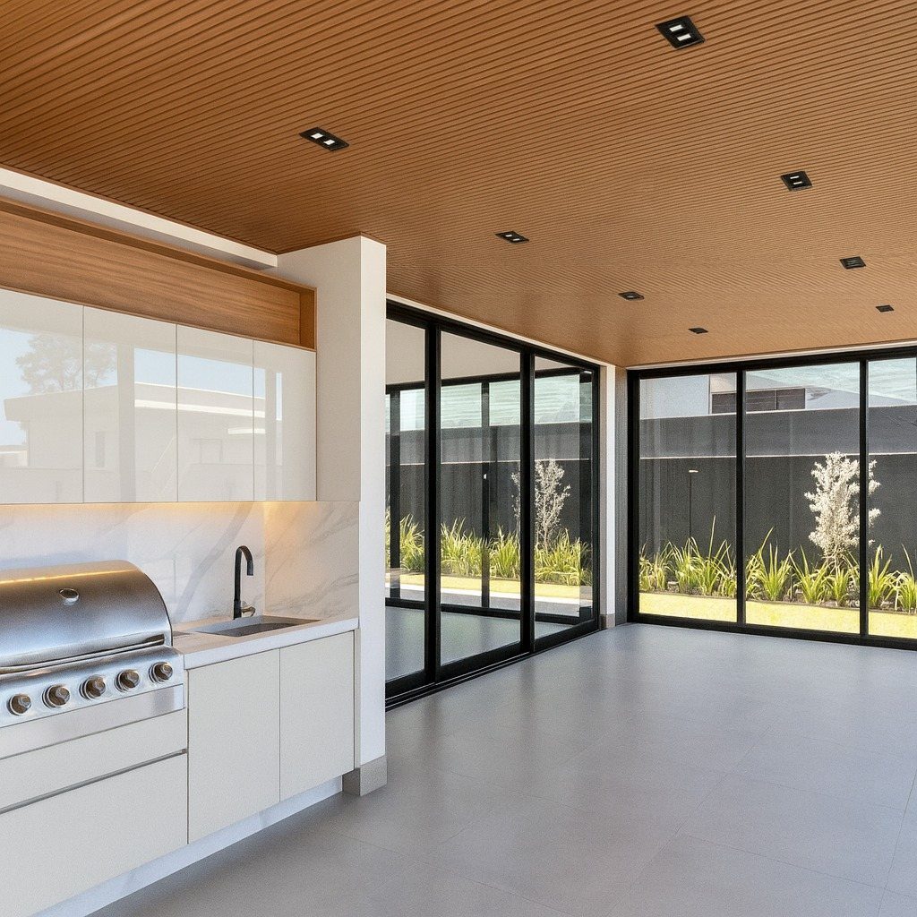 Gourmet area with slatted ceiling, after