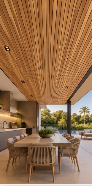 Teak ceiling, 4x1 slat