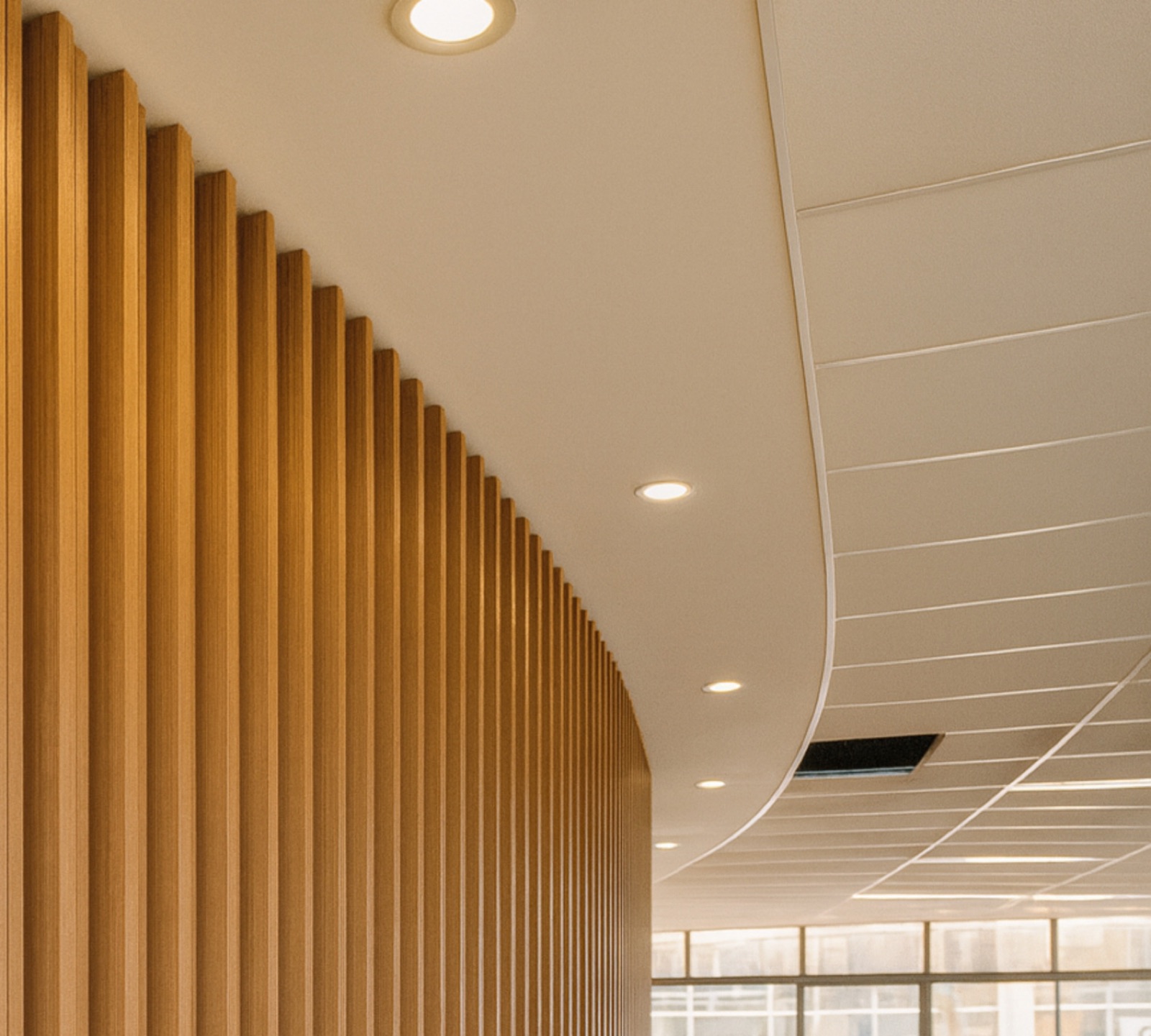 Slats following the curve of the wall